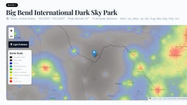 New: Dark Sky Location Maps, Light Pollution Overlay, and Galactic Core Arc